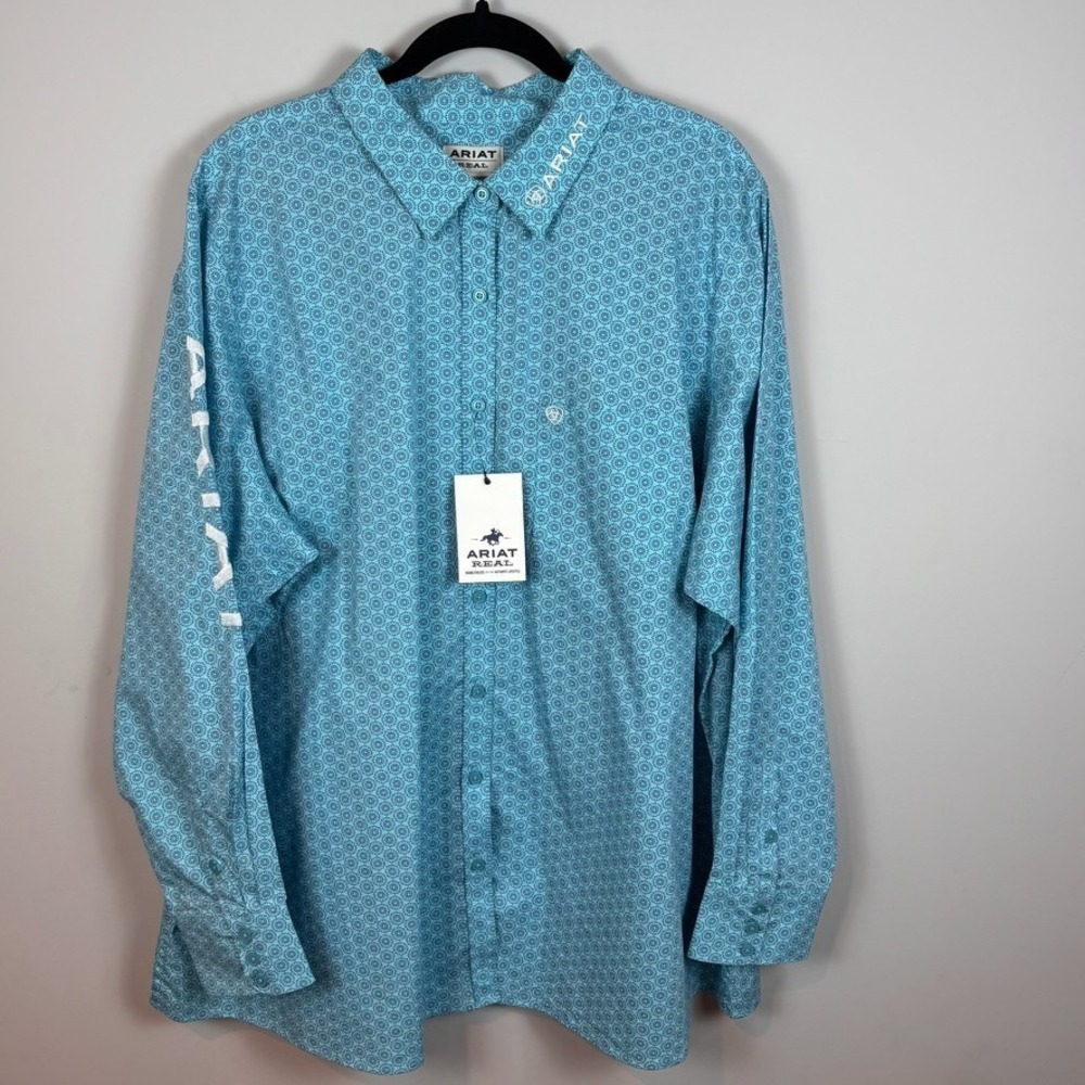 NEW Ariat Womens Kirby Stretch Blue Floral Logo Button up Shirt 3X NWT western